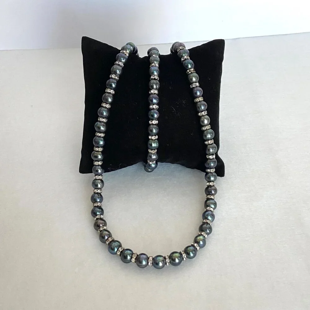 Sterling Silver 925 Round Freshwater Cultured Peacock Pearl Necklace 18